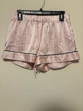 Victoria's Secret Light Pink Satin Lounge Shorts with Black Trim